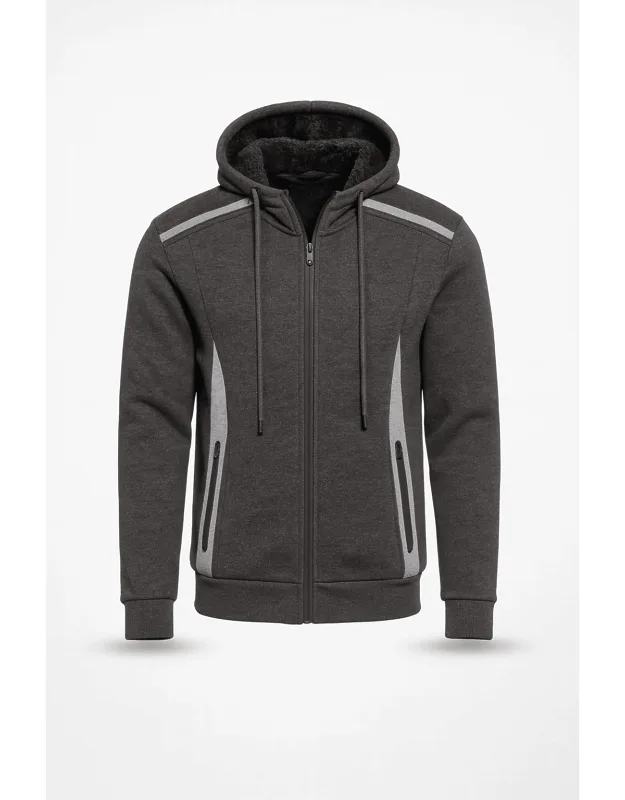 Slim Fit Sherpa Fleece-lined Reflective Tech Full Zip Hoodie
