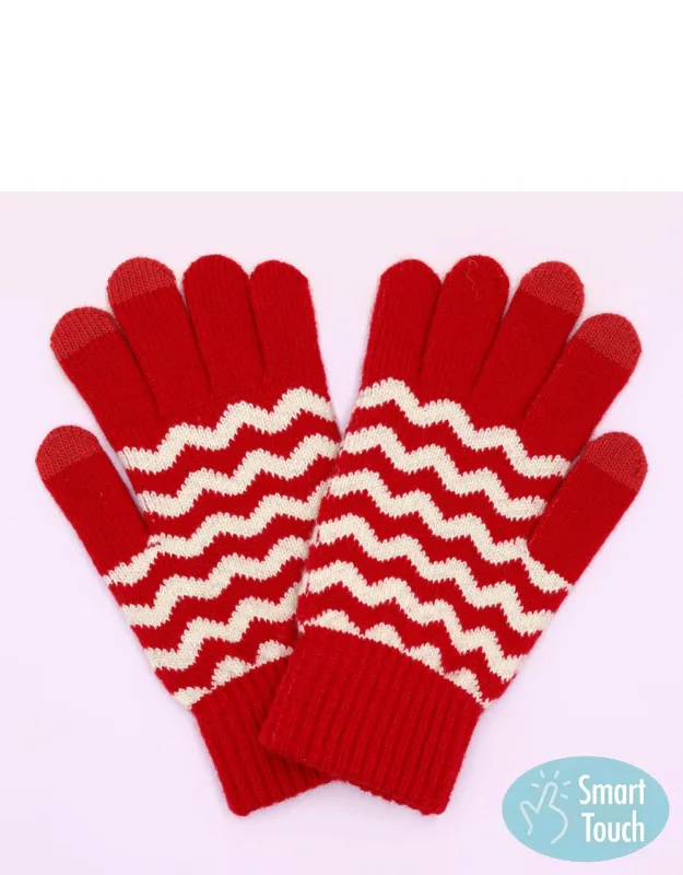 Holiday Chevron Pattern Smart Touch Winter Gloves