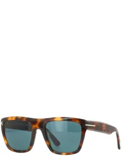 Sunglasses, Square Full Rim, Havana Frame And Blue Lens