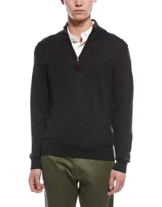 Plaited 1/4-zip Merino Wool Mock Neck Sweater