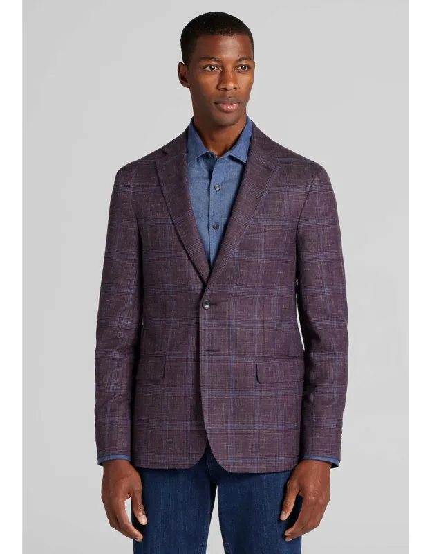 Reserve Collection Tailored Fit Wool-silk Blend Plaid Sportcoat