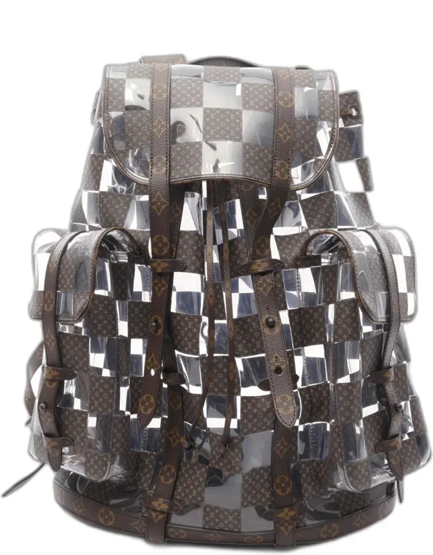 Christopher Mm Monogram Chess Brown Coated Canvas Backpack