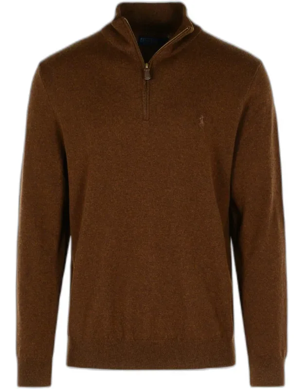 Wool Sweater With Ribbed Raised Neck And Zip Closure