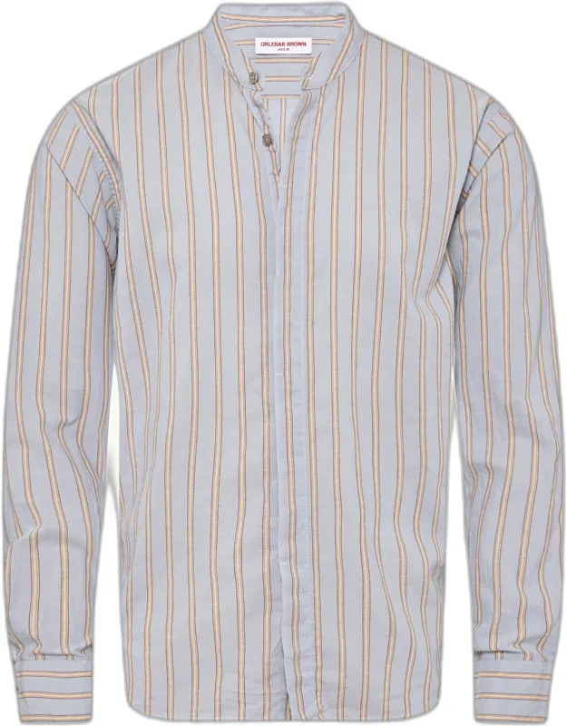 Grandad Collar Stripe Cotton Shirt