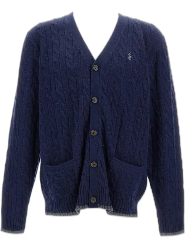 Cardigan Wool Blend Embroidered Logo