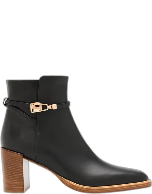 Nina Leather Clasp Ankle Boots