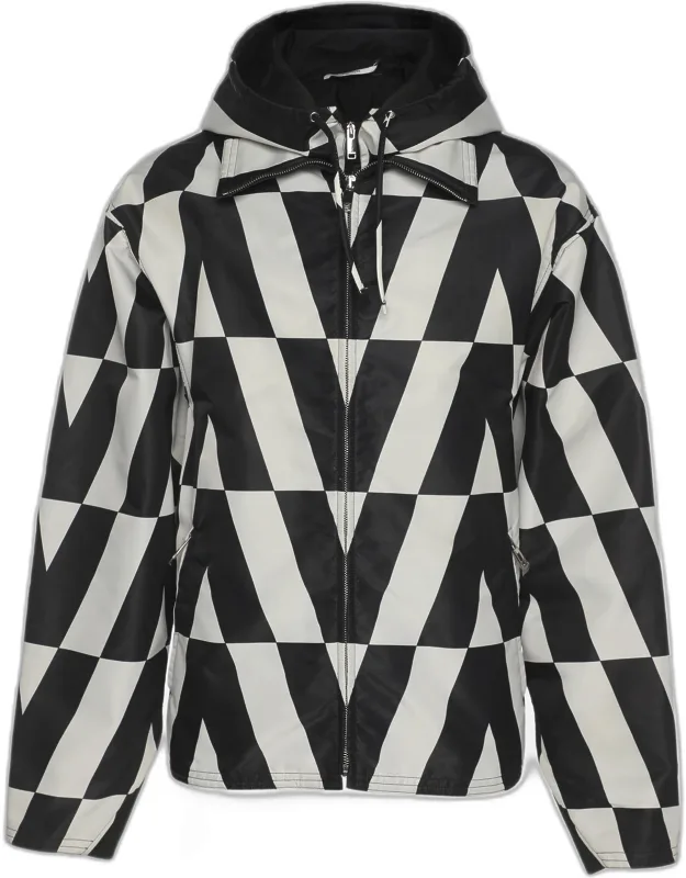 Monochrome Nylon V Logo Hoodie Jacket