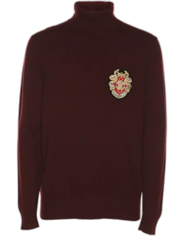 Wool Blend Logo Patch Turtle Neck Sweater