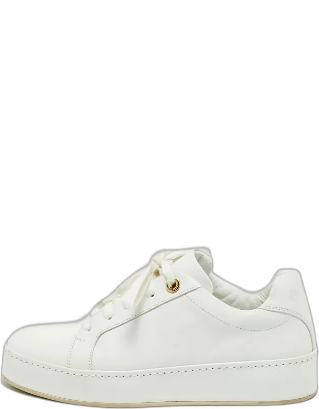 White Leather Lace Up Sneakers