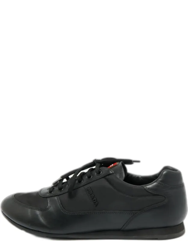 Leather And Nylon Lace Up Sneakers