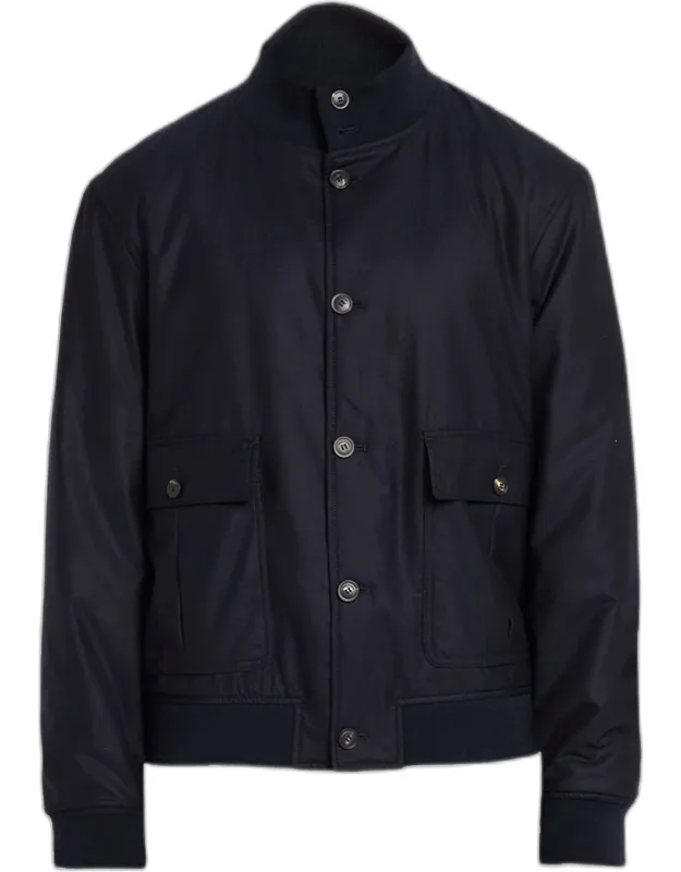 Wool-blend Stand Collar Bomber Jacket