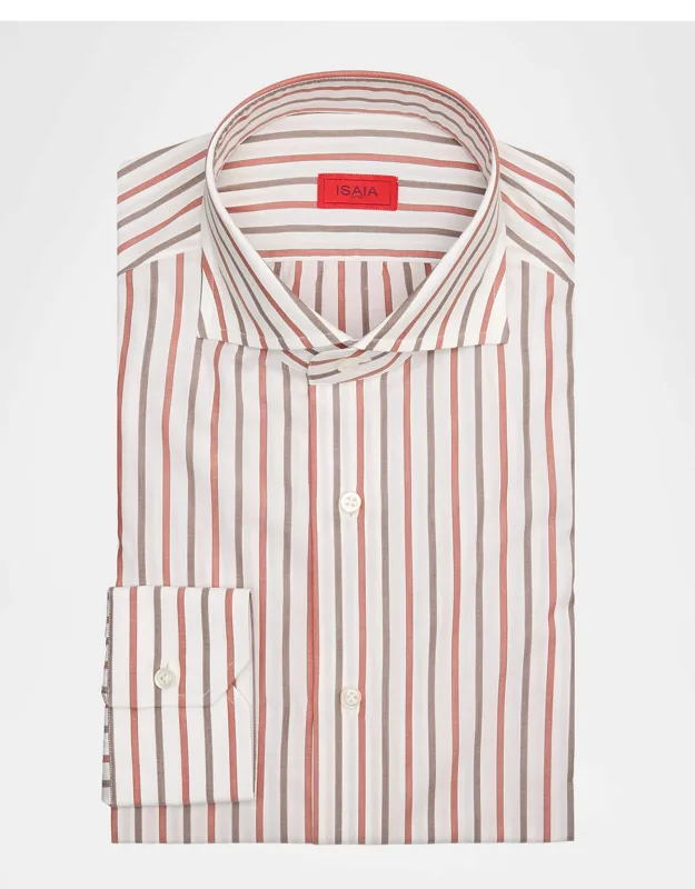 Cotton Bicolor Stripe Spread-collar Dress Shirt