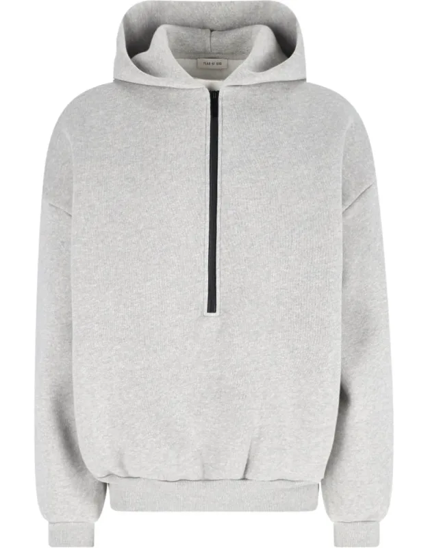 Hoodie With Front Zip Closure And Dropped Shoulders