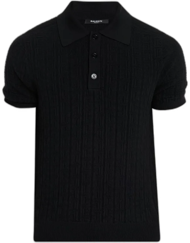 Wool Monogram Jacquard Knit Polo Shirt