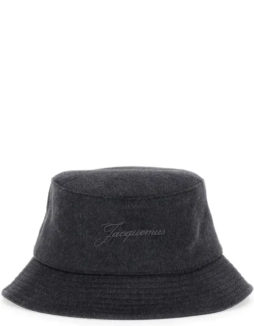 Bucket Hat With Logo Lettering Embroidery On The Front And Ribbed Brim In Wool