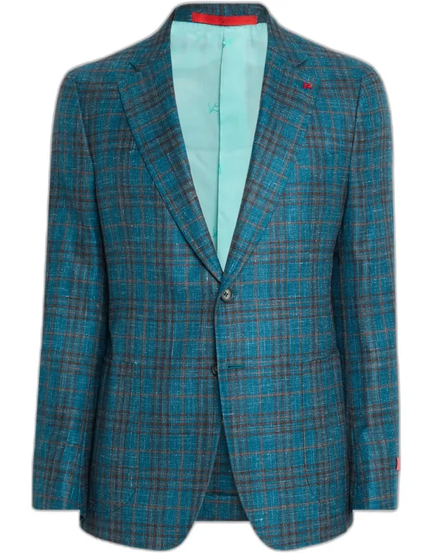 Wool, Cashmere, Silk, And Linen Plaid Sport Coat