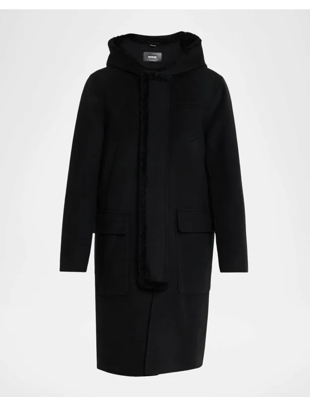 Abraham Long Wool Coat With Shearling Trim