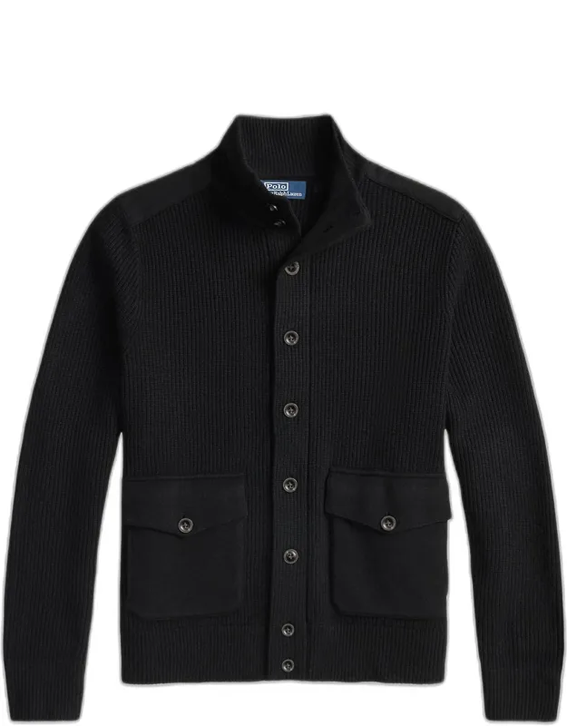 Wool Knit Cardigan With Shield Patch