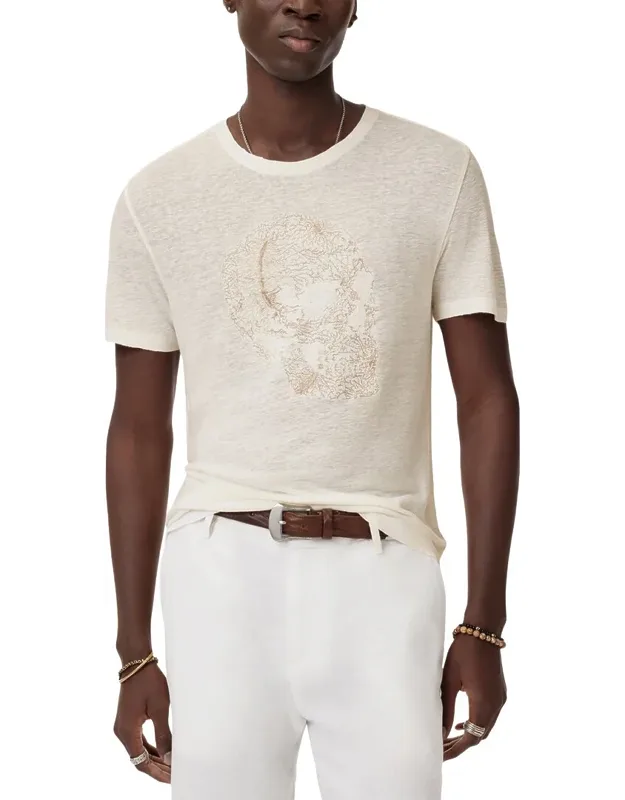 Embroidered Linen-blend T-shirt
