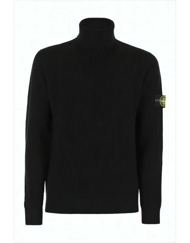 Ribbed Turtleneck Sweater With High Collar And Ribbed Cuffs