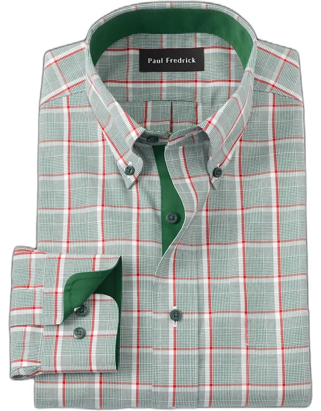 Comfort Stretch Non-iron Plaid Dress Shirt With Contrast Trim