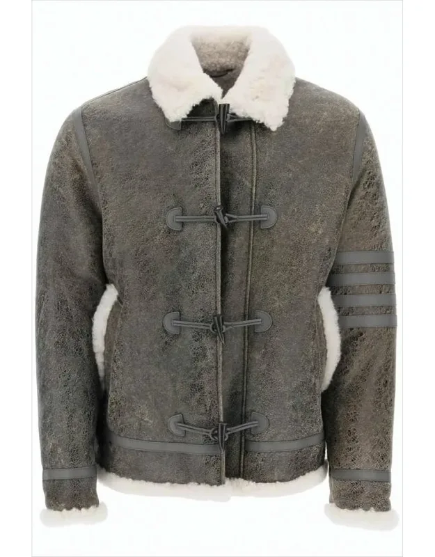 Shearling-collared Leather Jacket