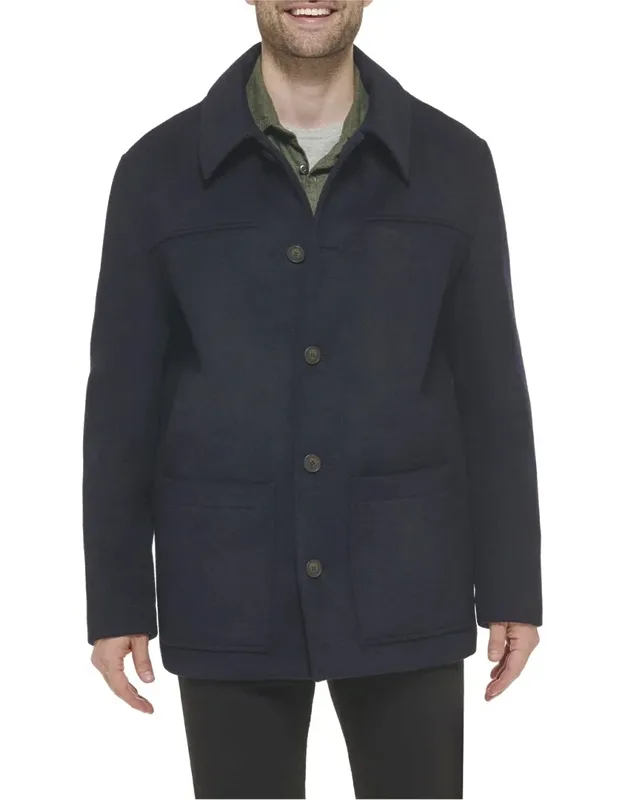 Wool-blend Coat With Shirt Collar And Body Patch Pockets