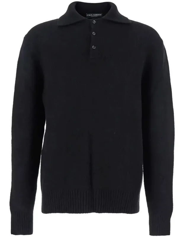 Sweater With Polo Collar And Back Logo Patch In Wool