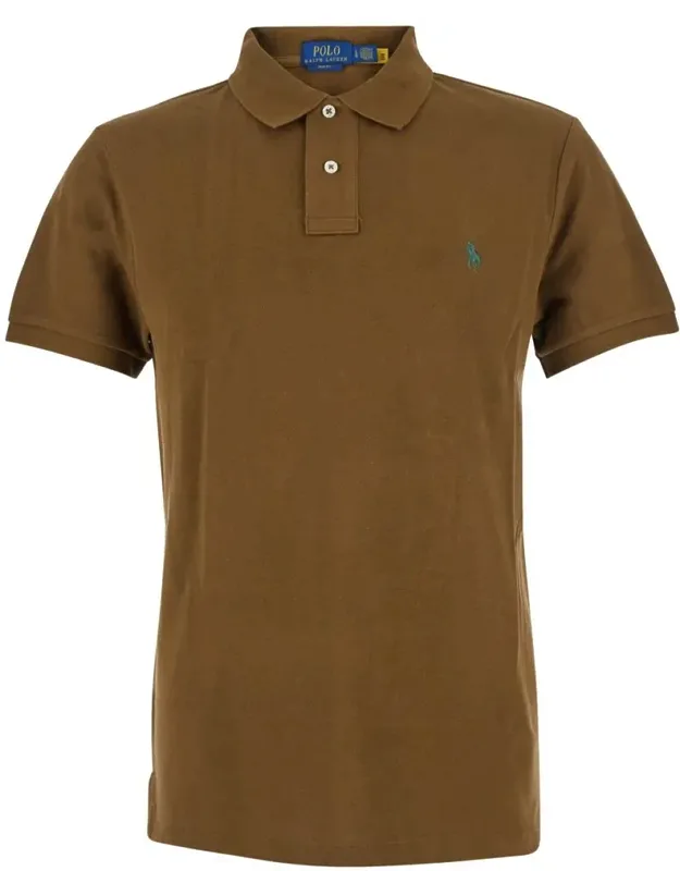 Slim Fit Brown Polo Shirt With Classic Collar And Pony Embroidery On The Front In Cotton