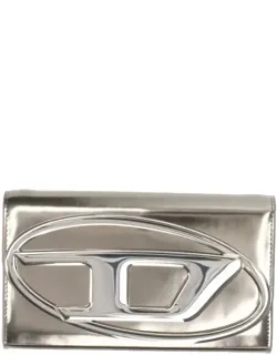 Mirrored Leather Crossbody Wallet With Silver Hardware