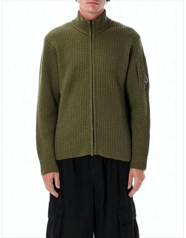 Textured Zip-up Knitwear With High Collar