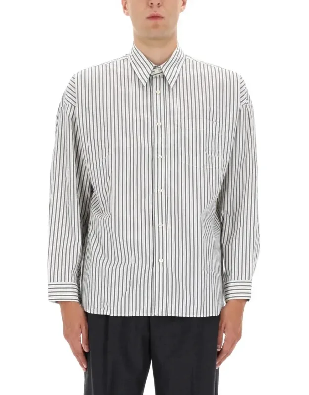 Vertical Striped Shirt With Classic Collar And Buttoned Cuffs