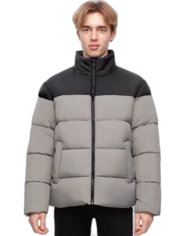Solid Puffer Coat With Stand Up Collar