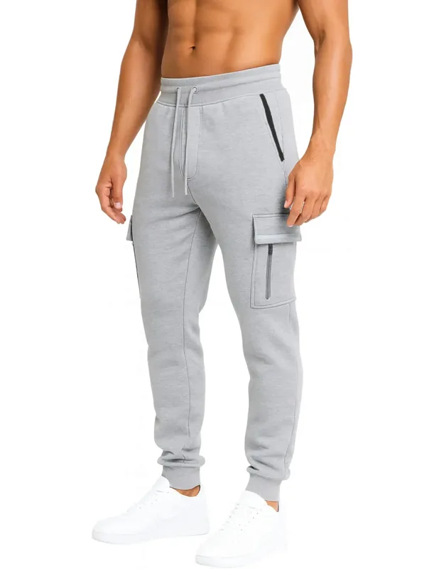 Modern Fit Heavyweight Tech Fleece Cargo Jogger Pants With Zipper Pockets