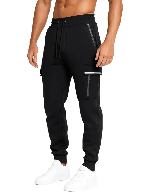 Modern Fit Heavyweight Tech Fleece Cargo Jogger Pants With Zipper Pockets