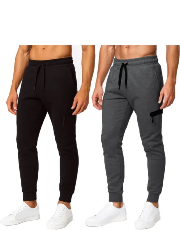 Slim Fit Tech Fleece Jogger Pants With Zipper Pocket - 2 Pack