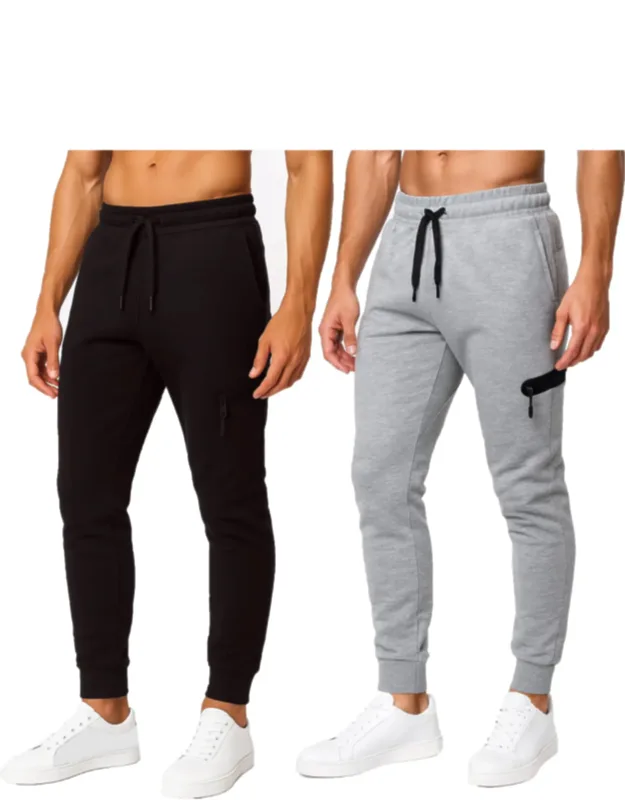 Slim Fit Tech Fleece Jogger Pants With Zipper Pocket - 2 Pack