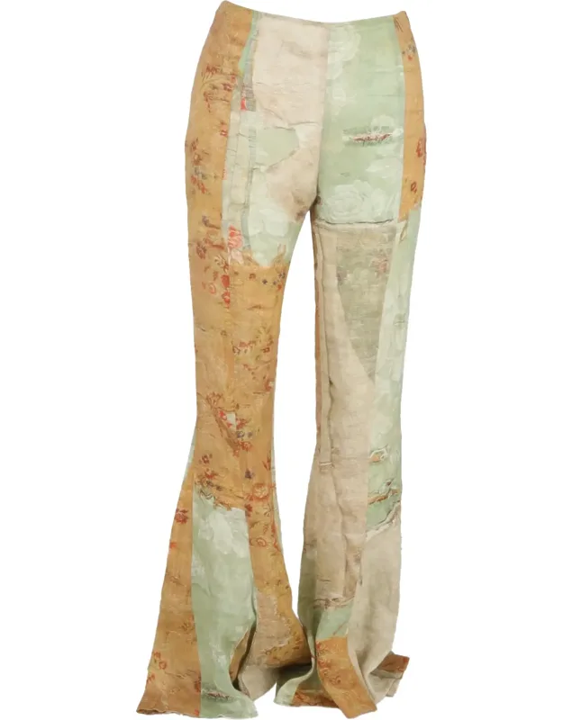 Printed Patchwork Accent Flared Trousers