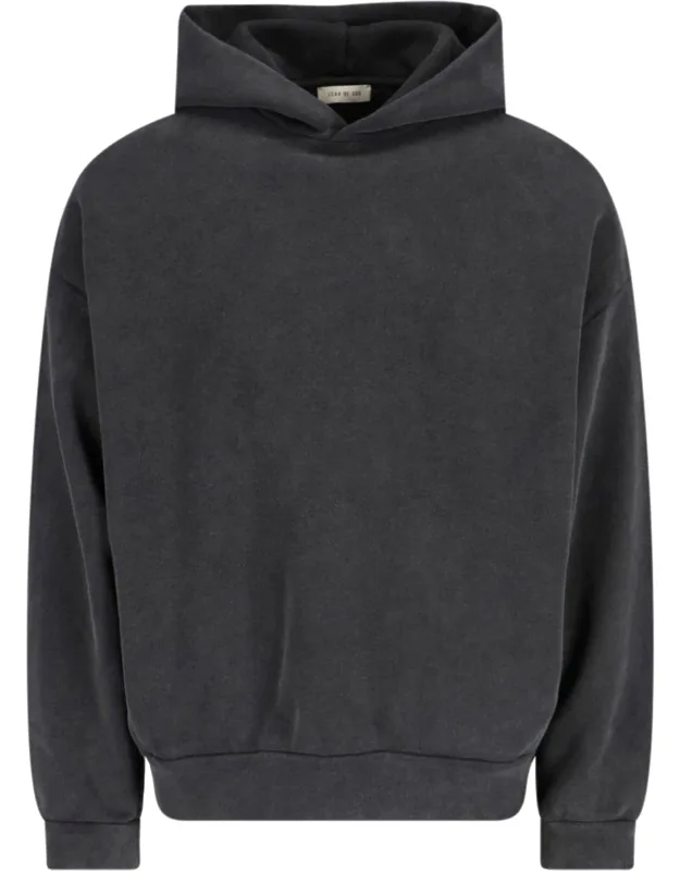 Hoodie With Distressed Wash And Ribbed Trim