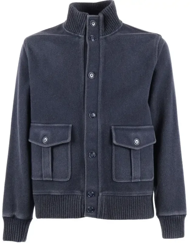 Tailored Wool Pilot Coat With High Collar And Button Closure