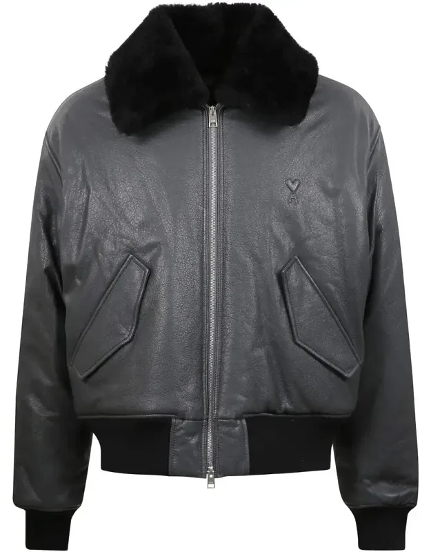 Leather Bomber Jacket With Fur Collar