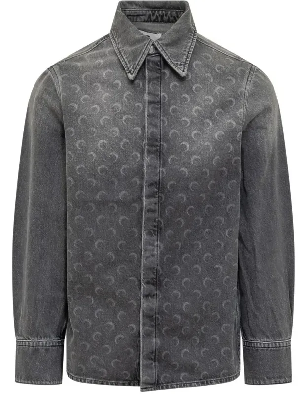 Shirt In Grey Denim With Lunar Pattern