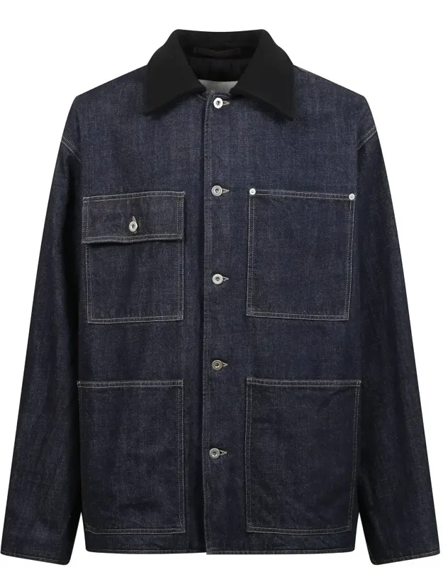 Dropped Shoulder Denim Jacket With Wool Collar
