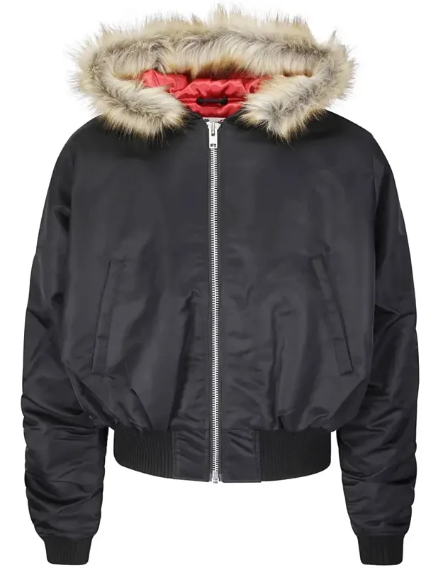 Hooded Bomber Jacket With Fitted Waistband And Zip Closure