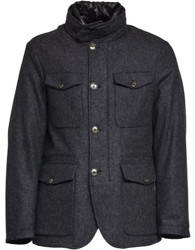 Padded Jacket With Stand-up Collar And Functional Design