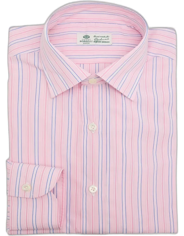 Cotton Fine-stripe Point Collar Dress Shirt