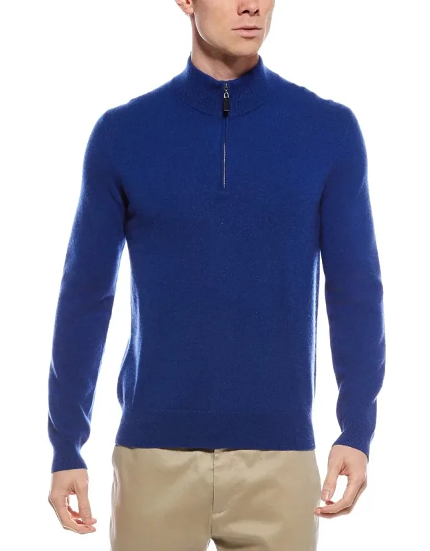 Mette Cashmere 1/4-zip Mock Neck Sweater With Stand Collar And Ribbed Trim