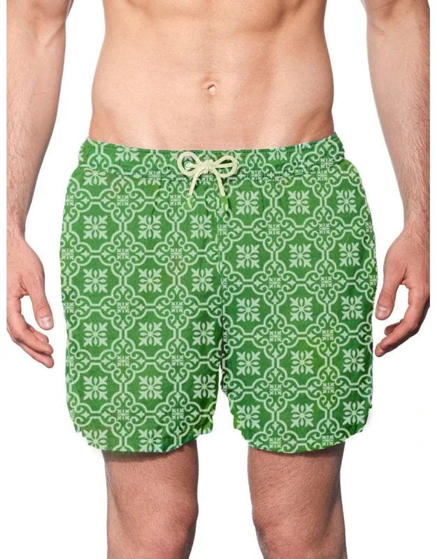 Linen Swim Shorts With Patterned Print