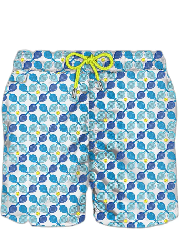 Light Fabric Swim Shorts With Padel Rackets Print