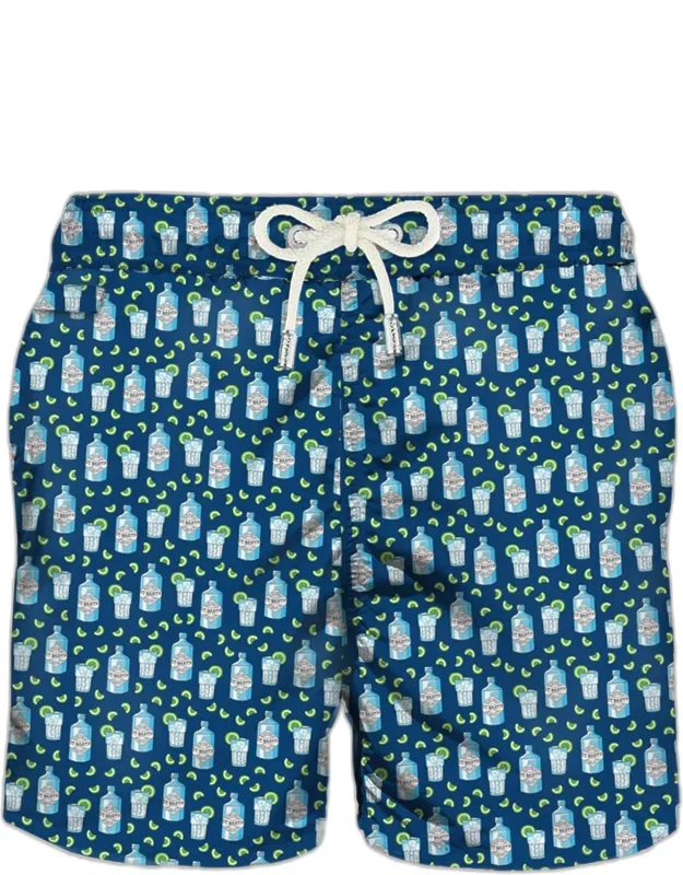 Light Fabric Swim Shorts With Gin Bottle Print